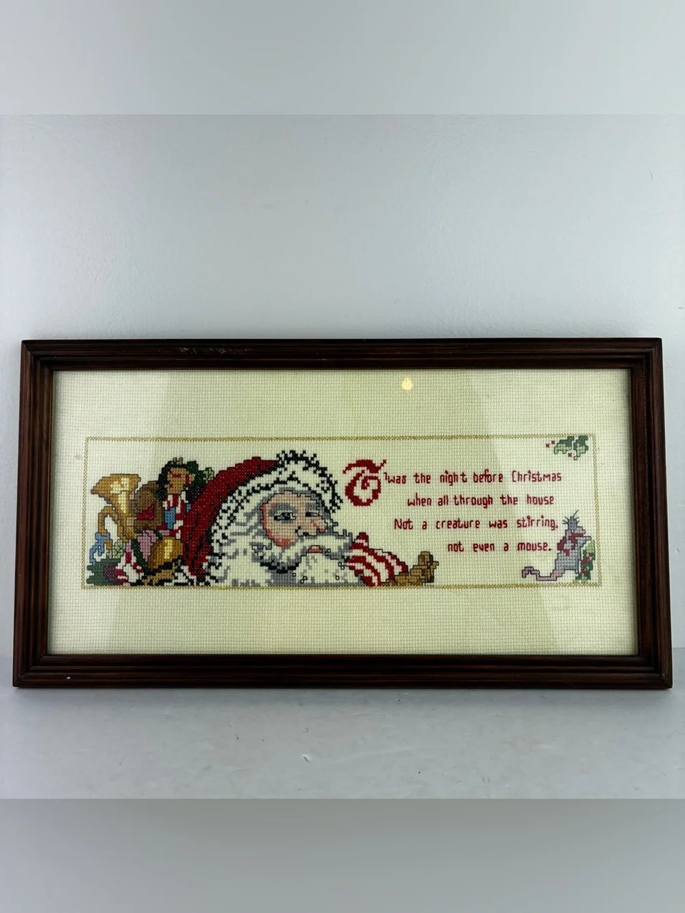 Vintage “Night Before Christmas” Framed Cross Stitch 1980’s